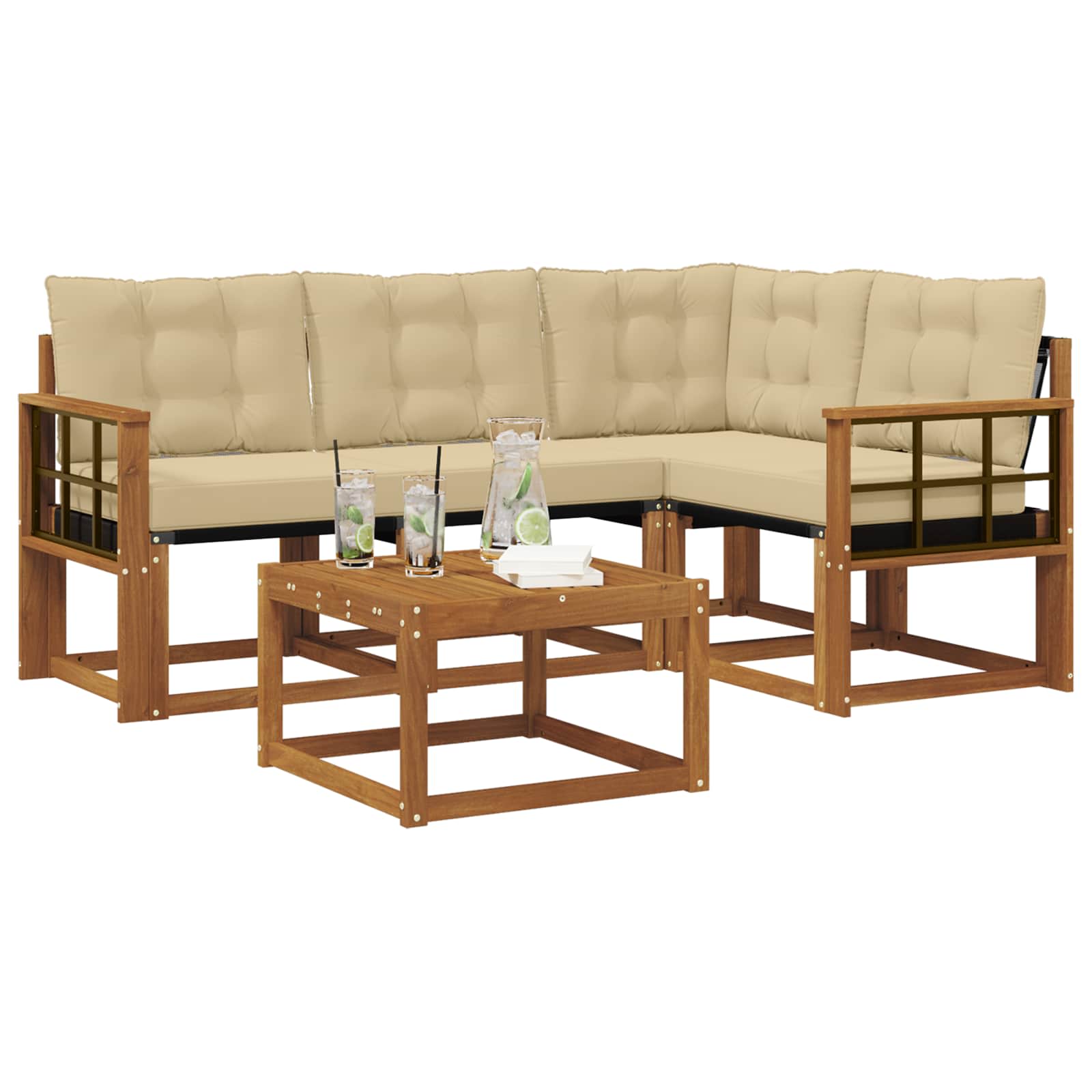 Zunanja garnitura za sedenje z blazino 5 pcs Naravna in bež - slika 3