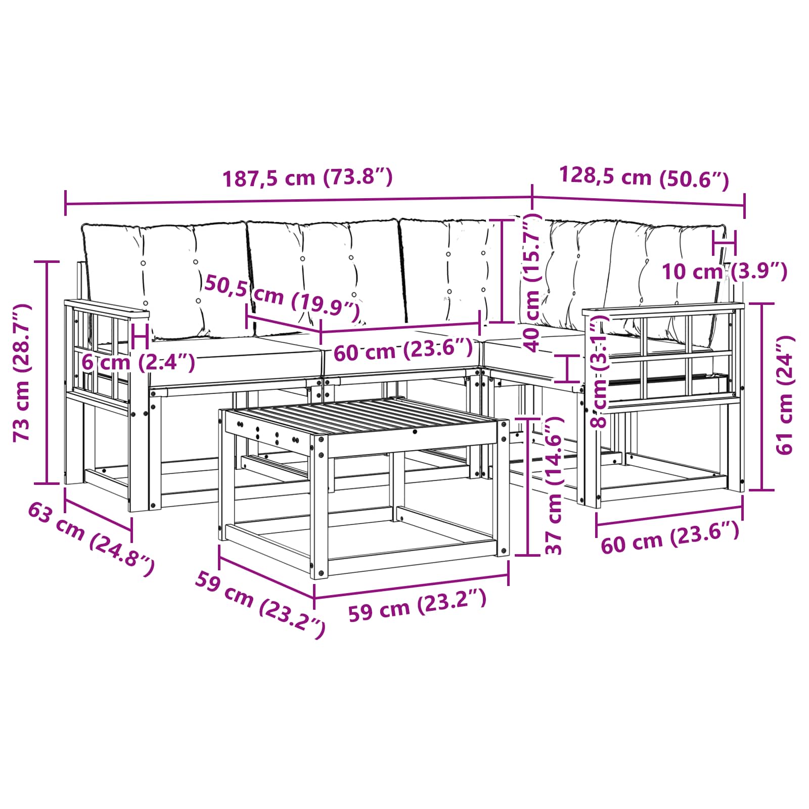 Zunanja garnitura za sedenje z blazino 5 pcs Naravna in bež - slika 10