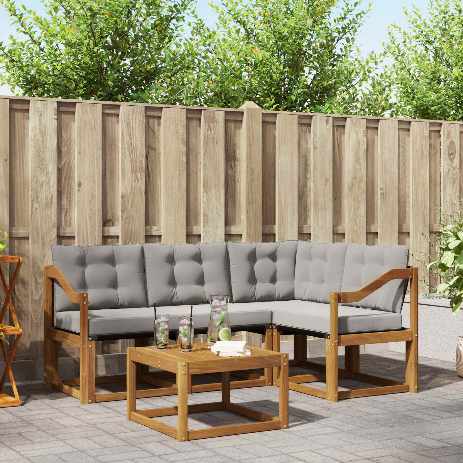 Zunanja garnitura za sedenje 5 pcs Naravna in svetlo siva