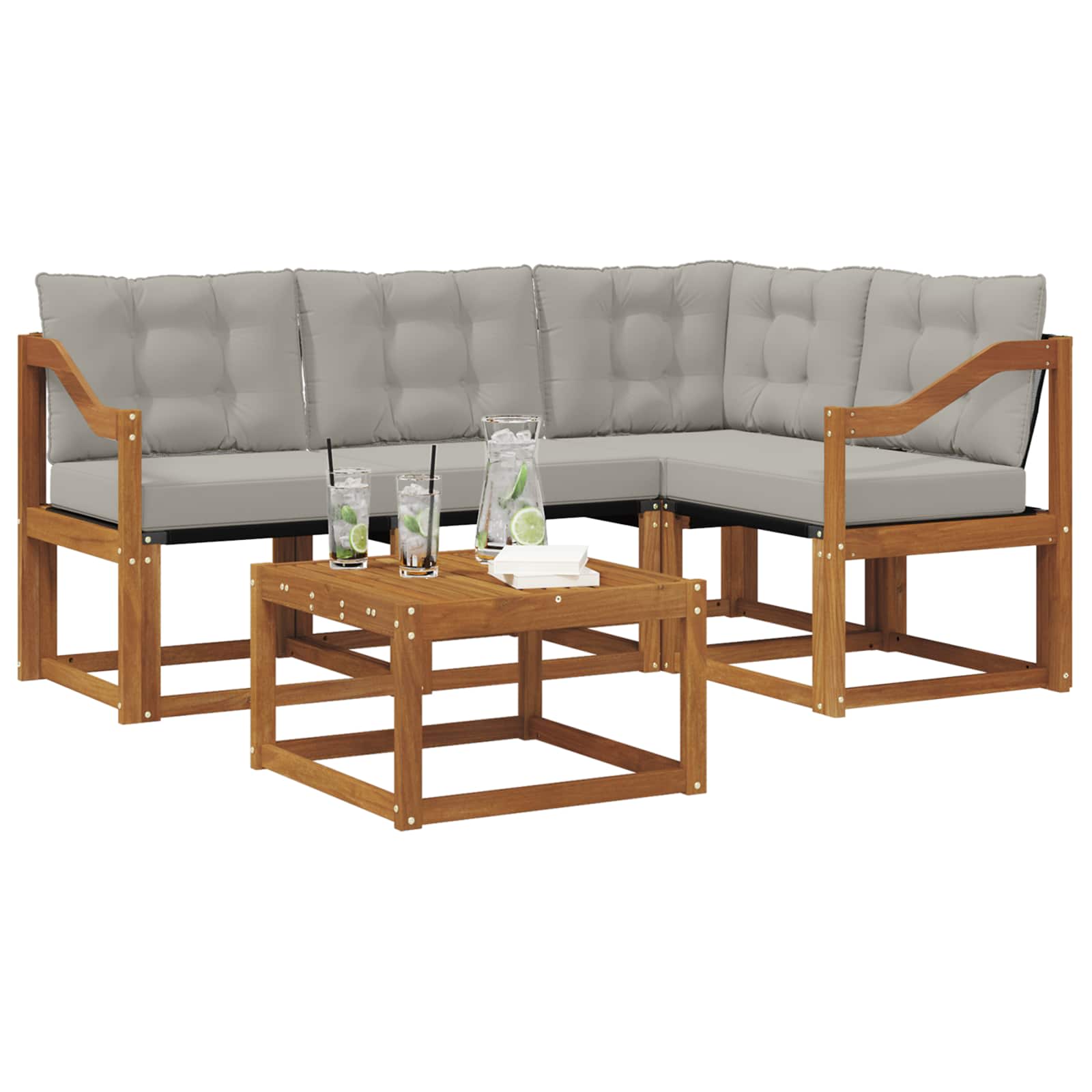 Zunanja garnitura za sedenje 5 pcs Naravna in svetlo siva - slika 3