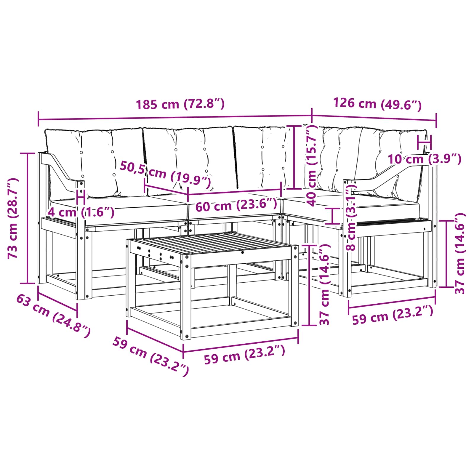 Zunanja garnitura za sedenje 5 pcs Naravna in svetlo siva - slika 10
