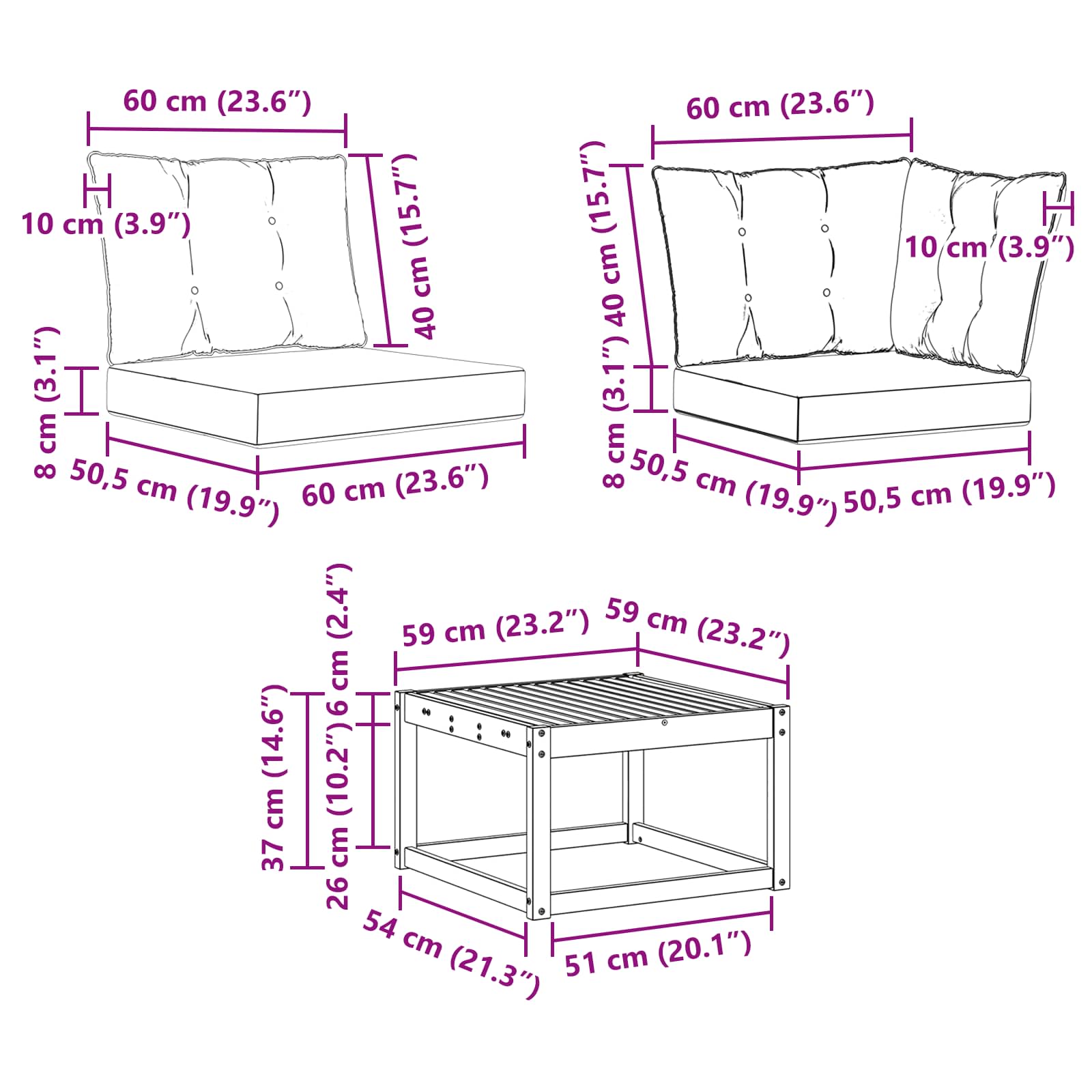 Zunanja garnitura za sedenje 5 pcs Naravna in svetlo siva - slika 12