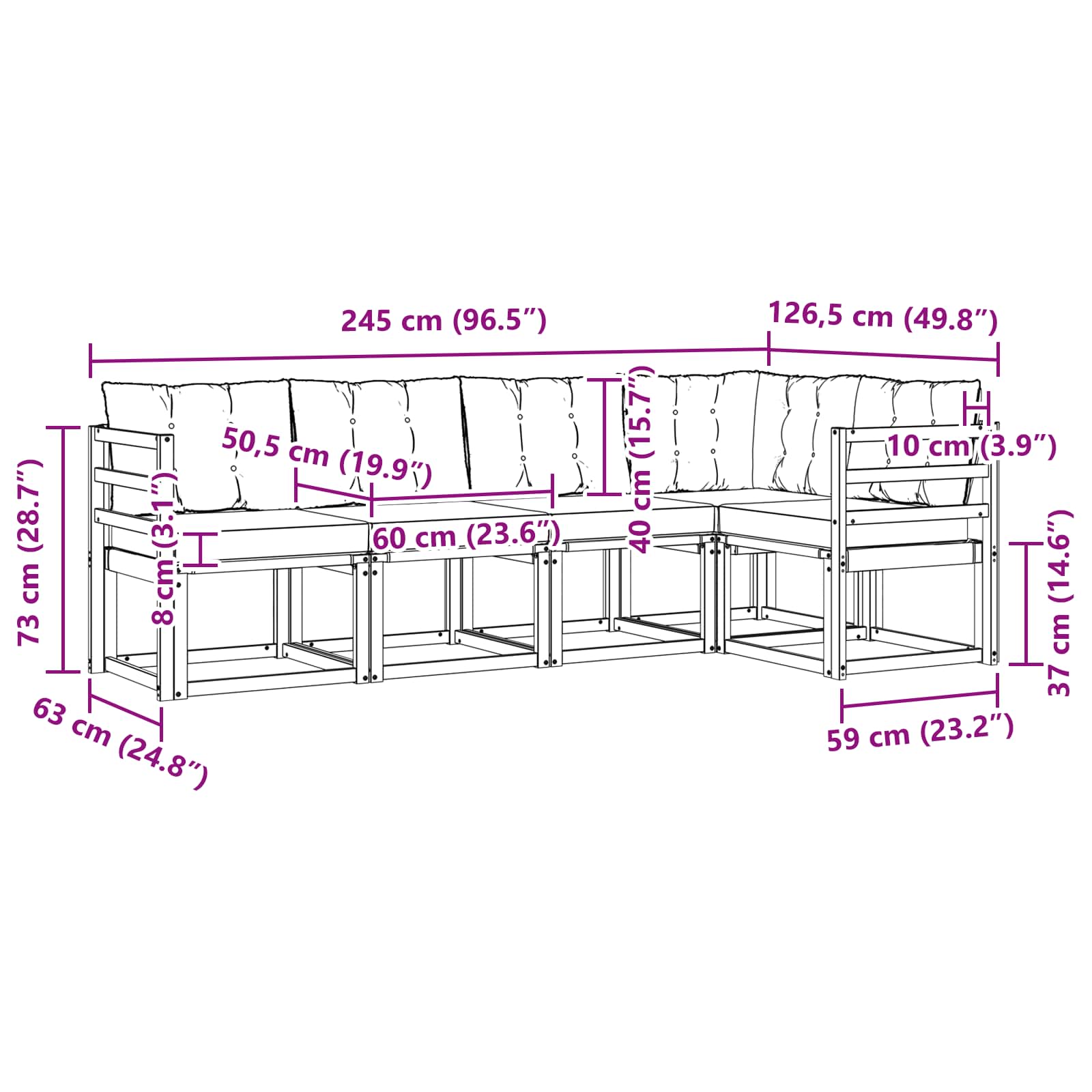 Zunanja garnitura za sedenje 5 pcs Naravna in svetlo siva - slika 8