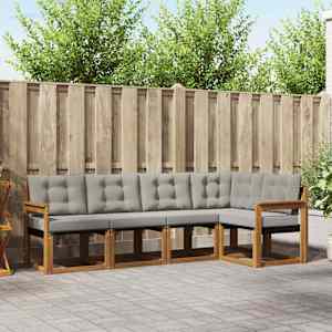 Zunanja garnitura za sedenje 5 pcs Naravna in svetlo siva