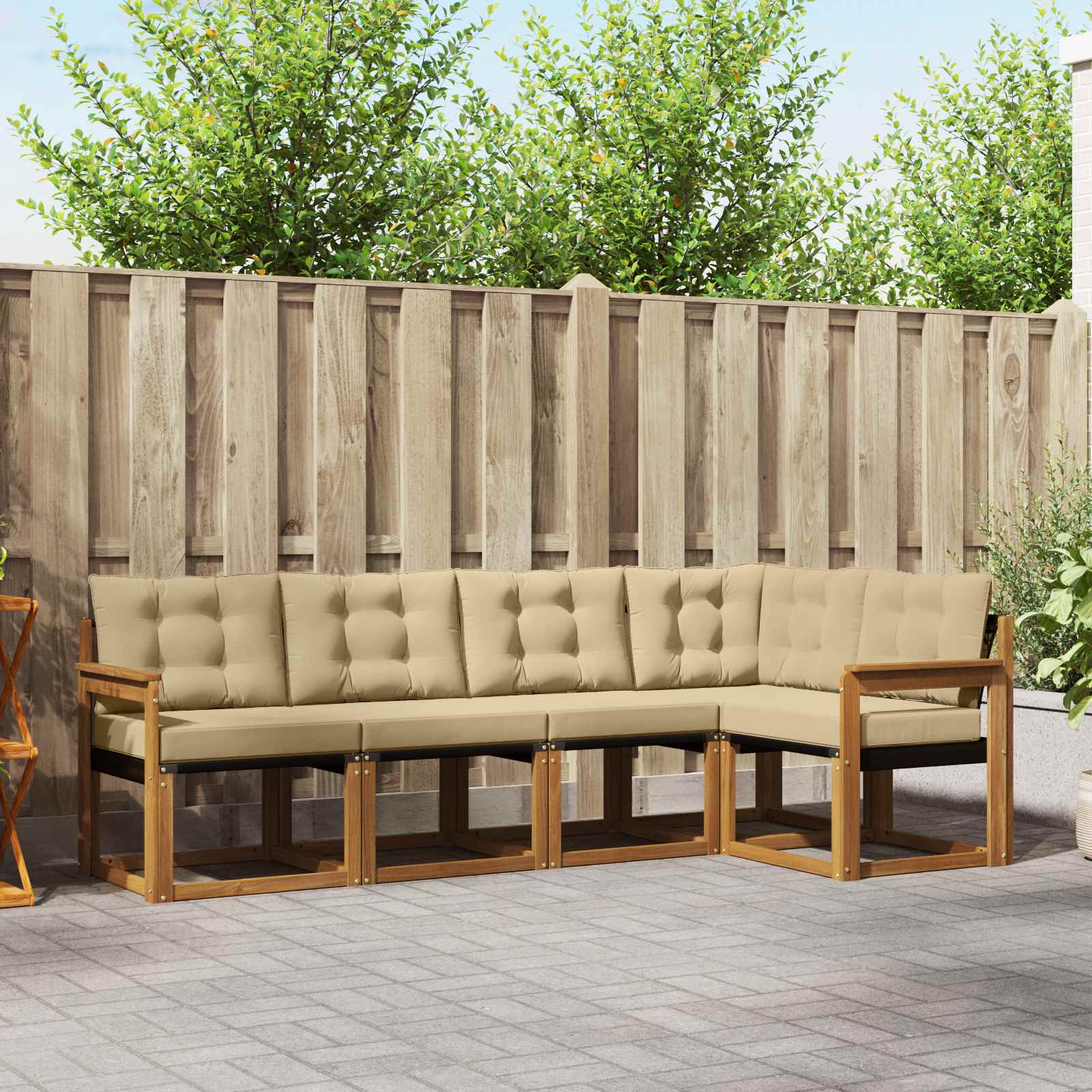 Zunanja garnitura za sedenje z blazino 5 pcs Naravna in bež