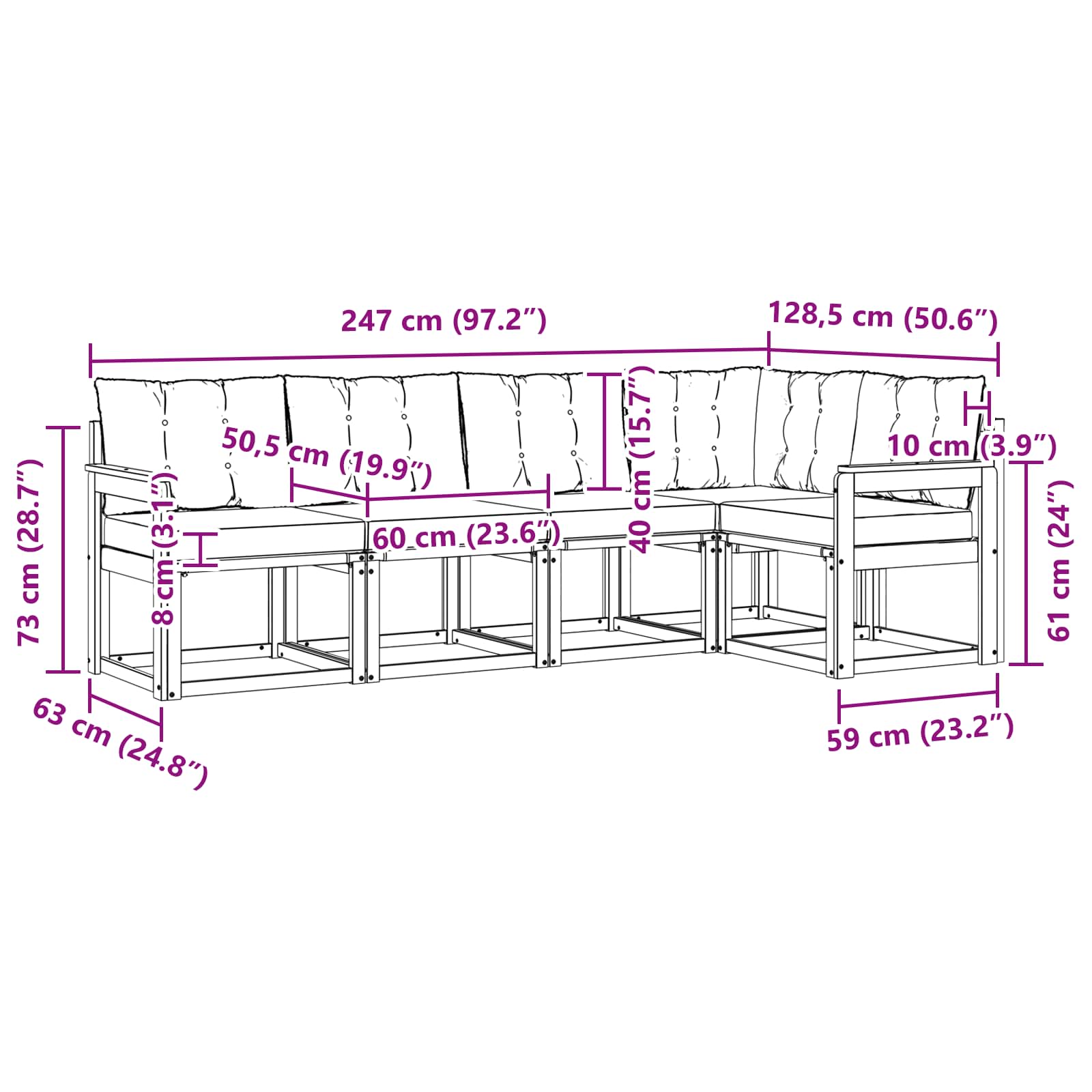 Zunanja garnitura za sedenje z blazino 5 pcs Naravna in bež - slika 9