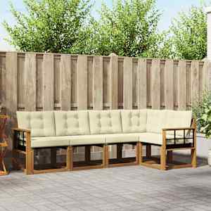 Zunanja garnitura za sedenje z blazino 5 pcs Naravna in smetana