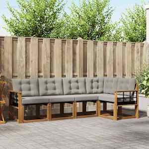 Zunanja garnitura za sedenje 5 pcs Naravna in svetlo siva