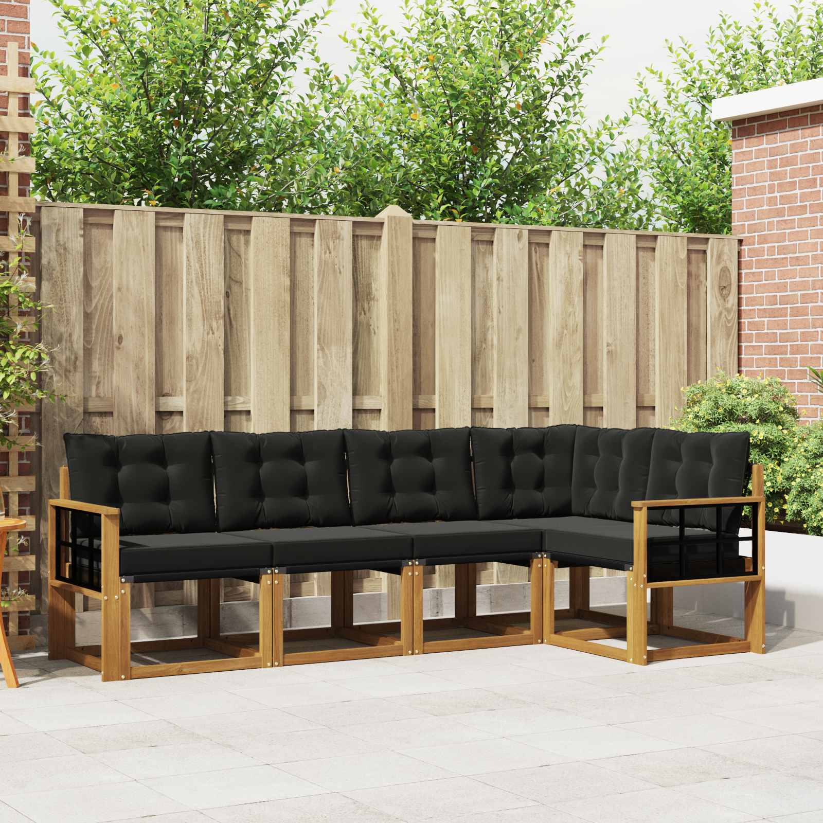 Zunanja garnitura za sedenje z blazino 5 pcs Naravna in črna