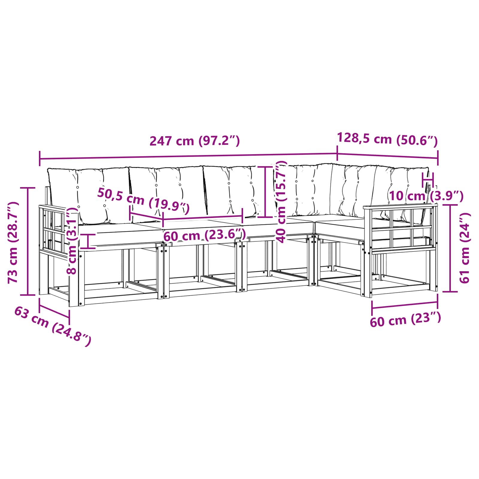 Zunanja garnitura za sedenje z blazino 5 pcs Naravna in črna - slika 8