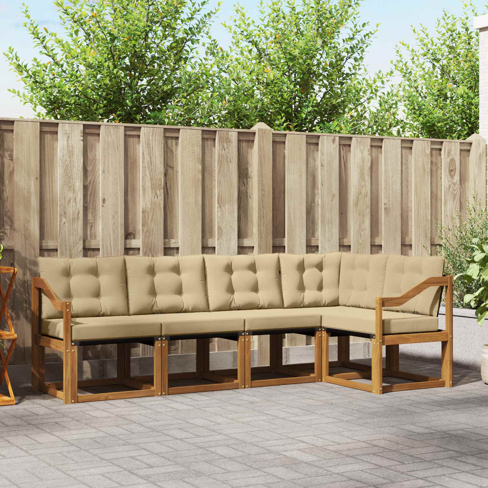 Zunanja garnitura za sedenje z blazino 5 pcs Naravna in bež