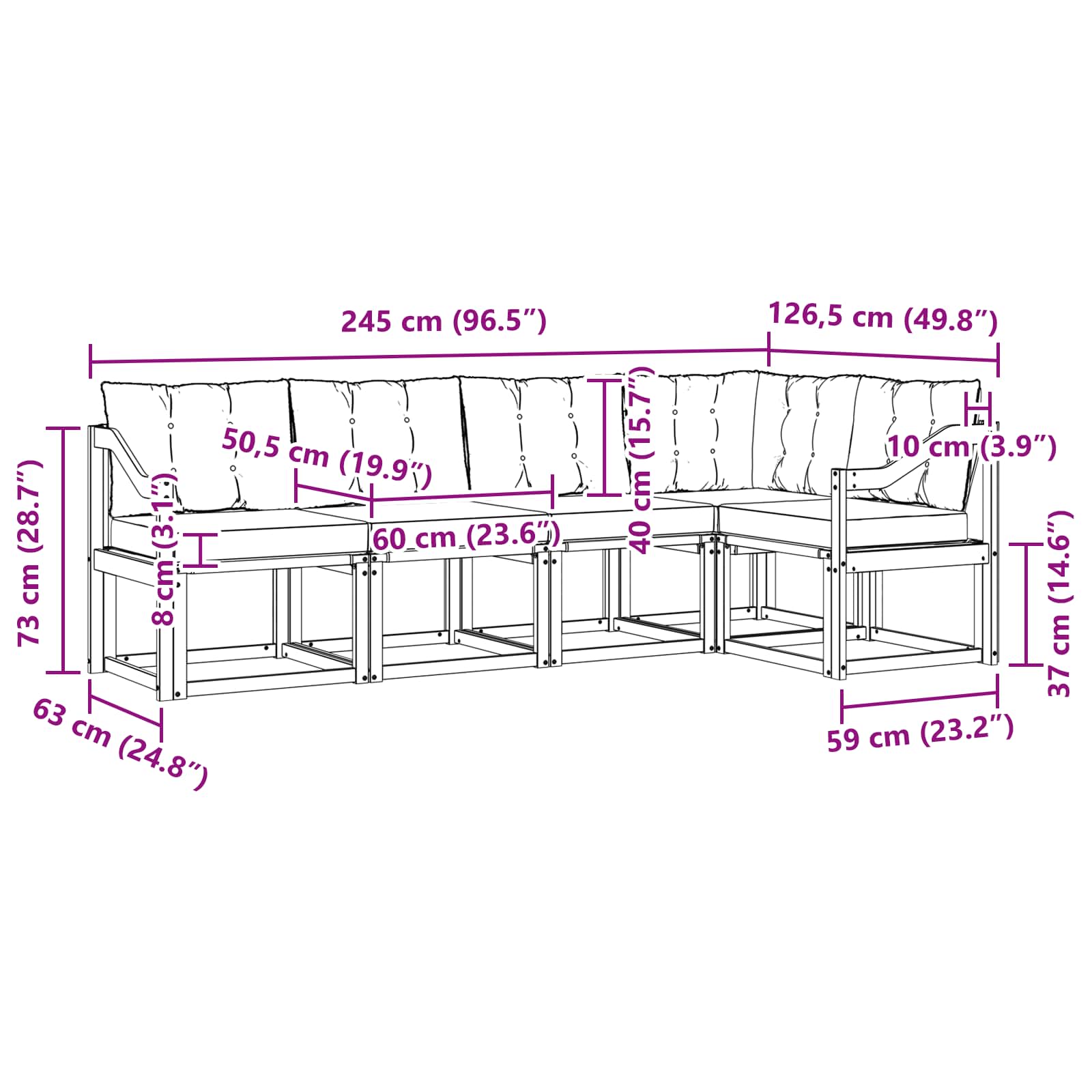 Zunanja garnitura za sedenje z blazino 5 pcs Naravna in bež - slika 8