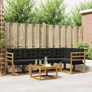 Zunanja garnitura za sedenje z blazino 6 pcs Naravna in črna