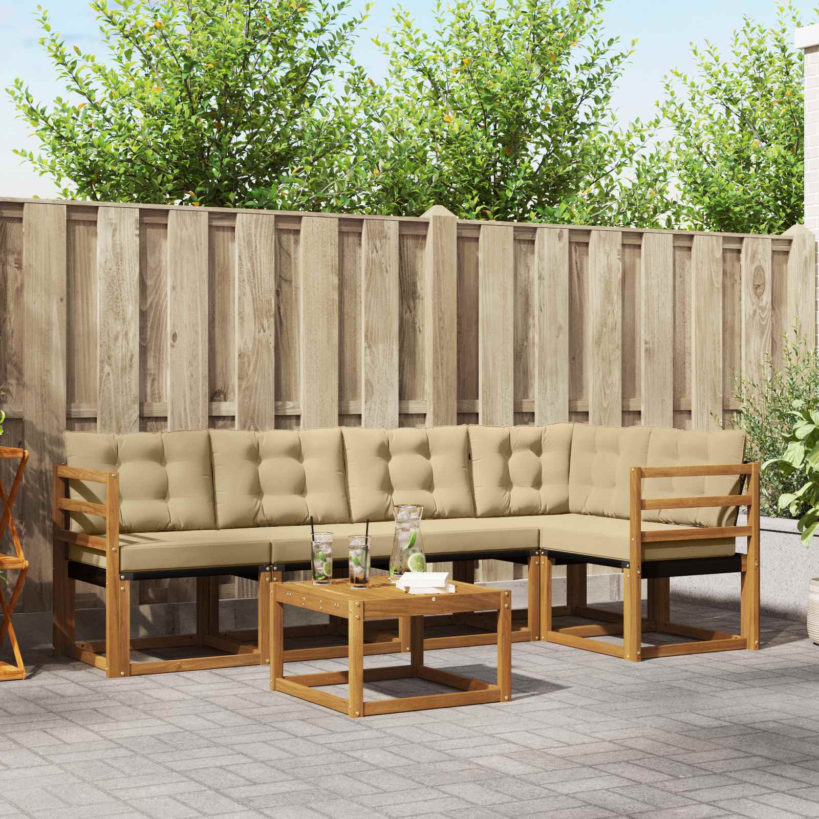 vidaXL Outdoor-Sofagarnitur mit Kissen 6 pcs Natur und Beige