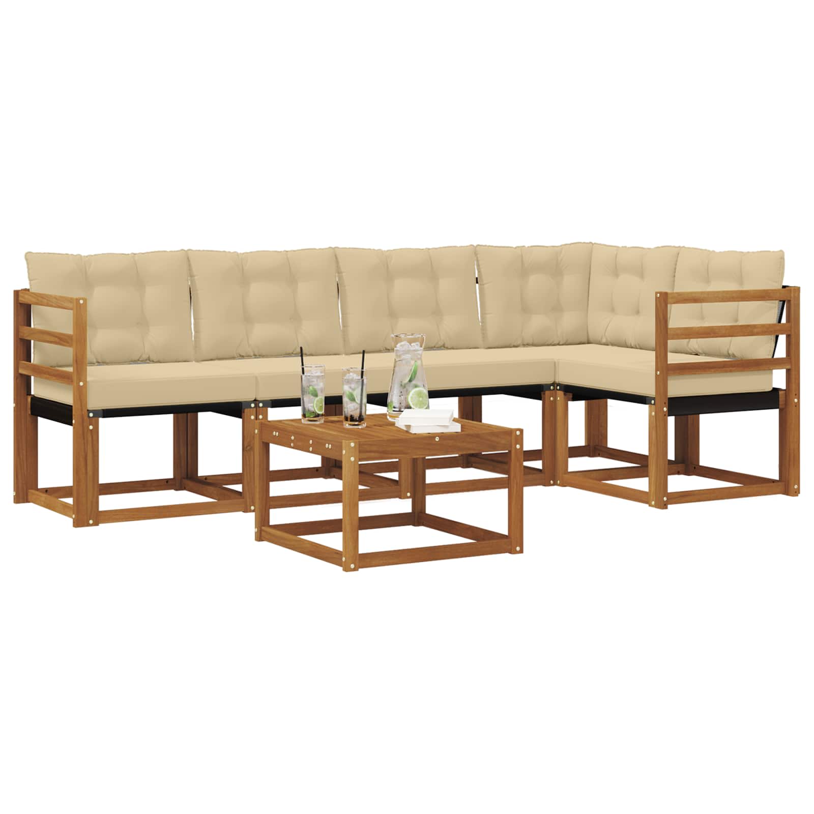 Zunanja garnitura za sedenje z blazino 6 pcs Naravna in bež - slika 3