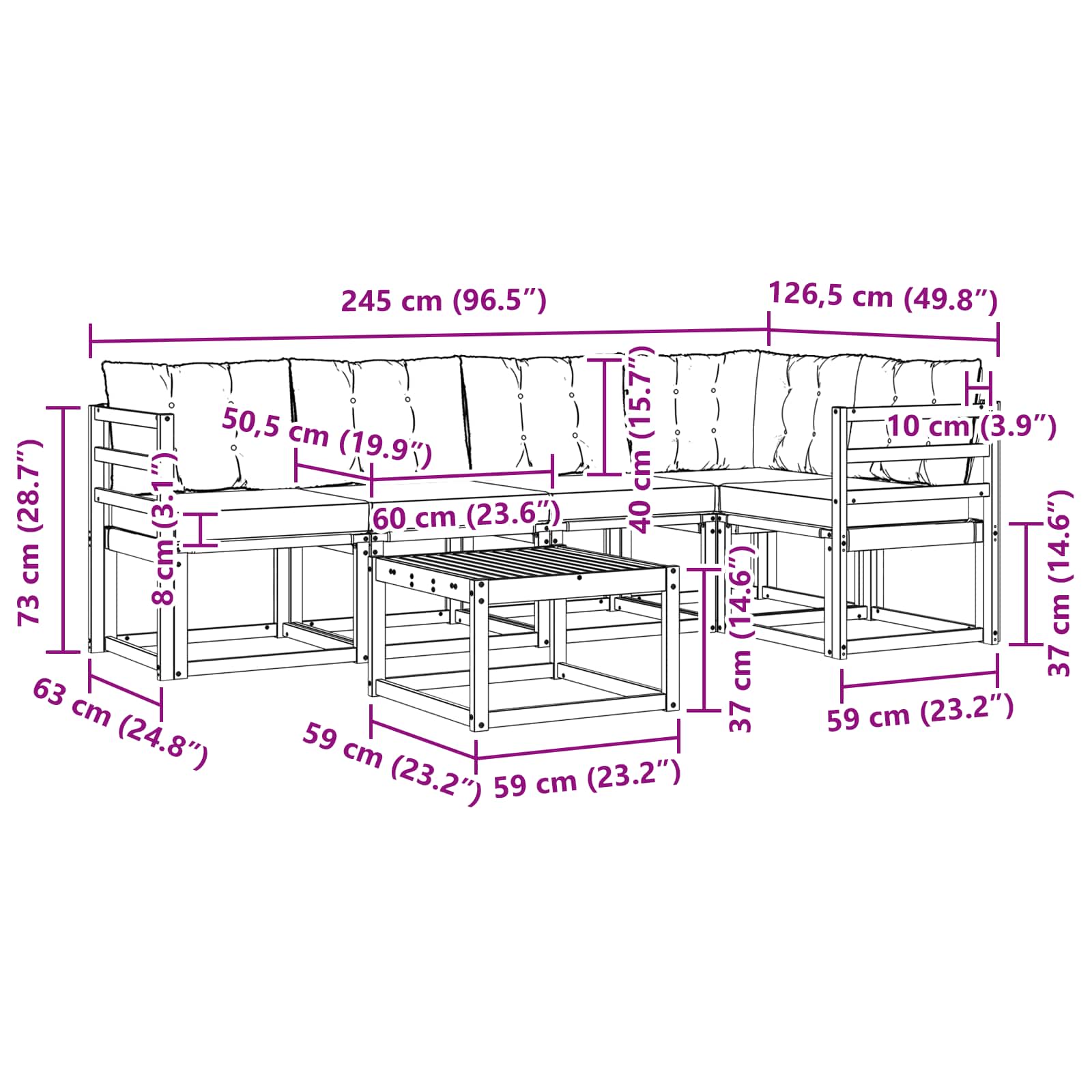 Zunanja garnitura za sedenje z blazino 6 pcs Naravna in bež - slika 11