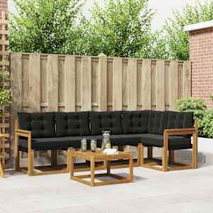 Zunanja garnitura za sedenje z blazino 6 pcs Naravna in črna