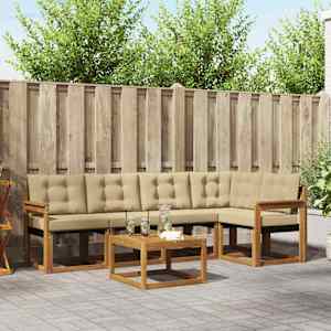 Zunanja garnitura za sedenje z blazino 6 pcs Naravna in bež