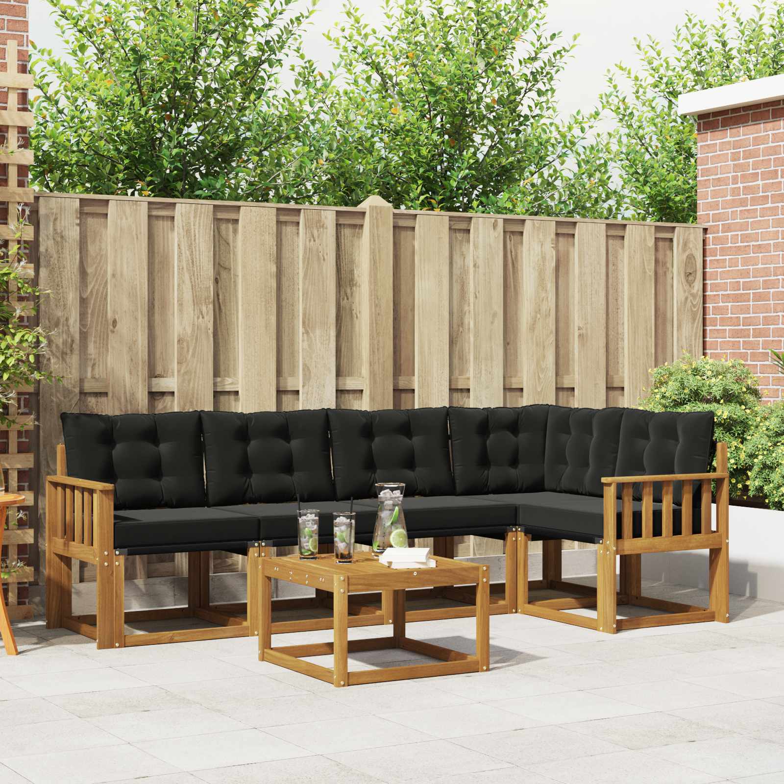 Zunanja garnitura za sedenje z blazino 6 pcs Naravna in črna