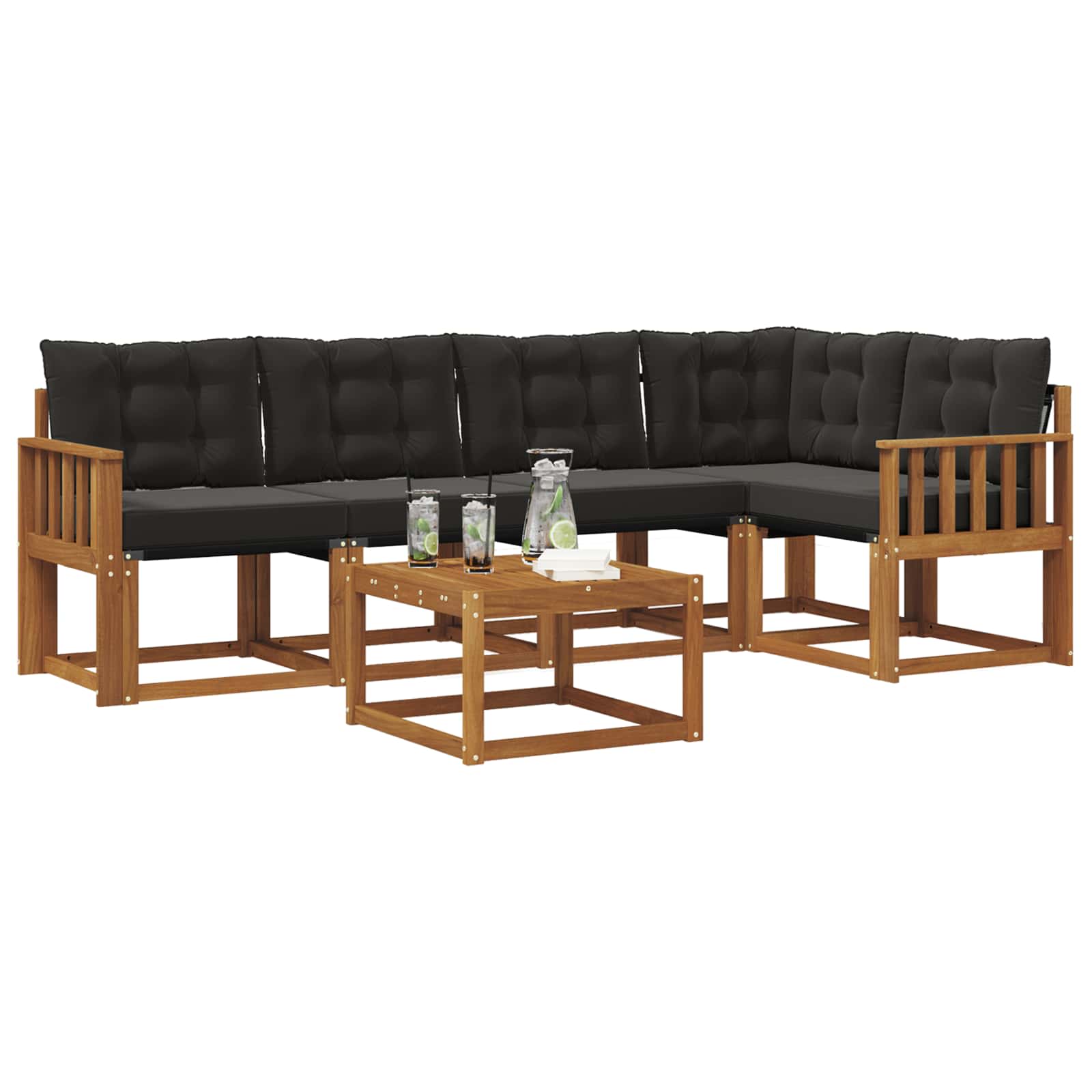 Zunanja garnitura za sedenje z blazino 6 pcs Naravna in črna - slika 3