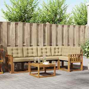 Zunanja garnitura za sedenje z blazino 6 pcs Naravna in bež