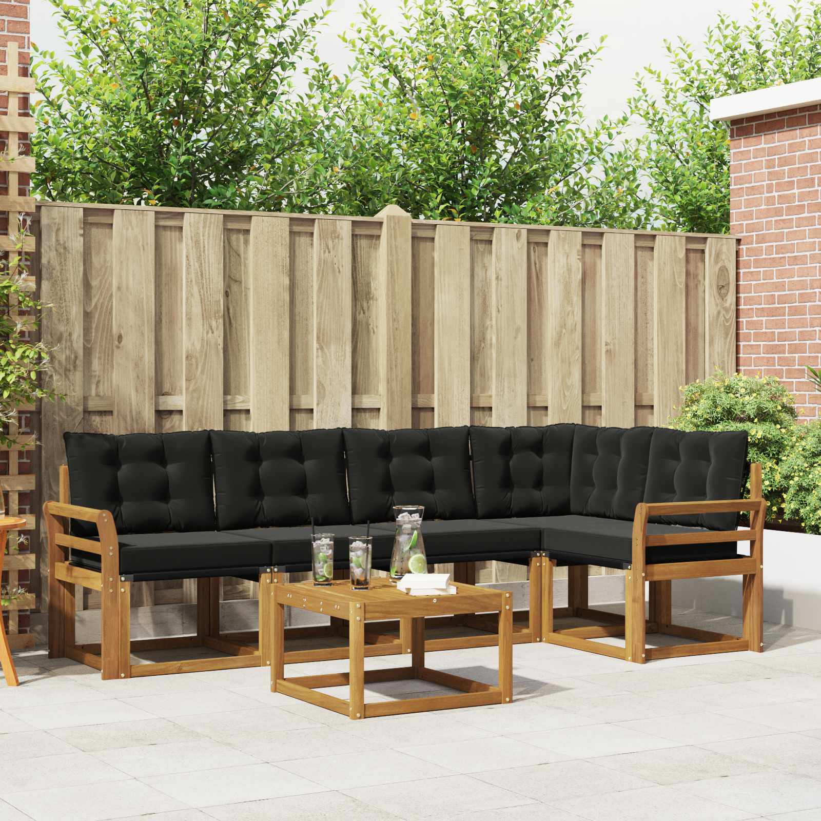 vidaXL Outdoor-Sofagarnitur mit Kissen 6 pcs Natürlich und Schwarz