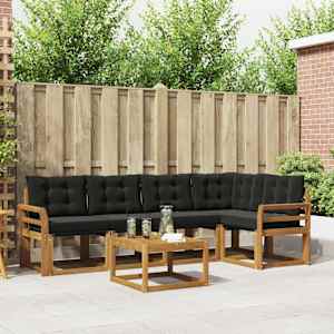 Zunanja garnitura za sedenje z blazino 6 pcs Naravna in črna