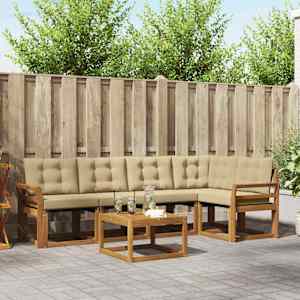 Zunanja garnitura za sedenje z blazino 6 pcs Naravna in bež