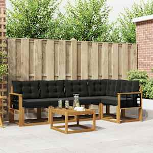 Zunanja garnitura za sedenje z blazino 6 pcs Naravna in črna