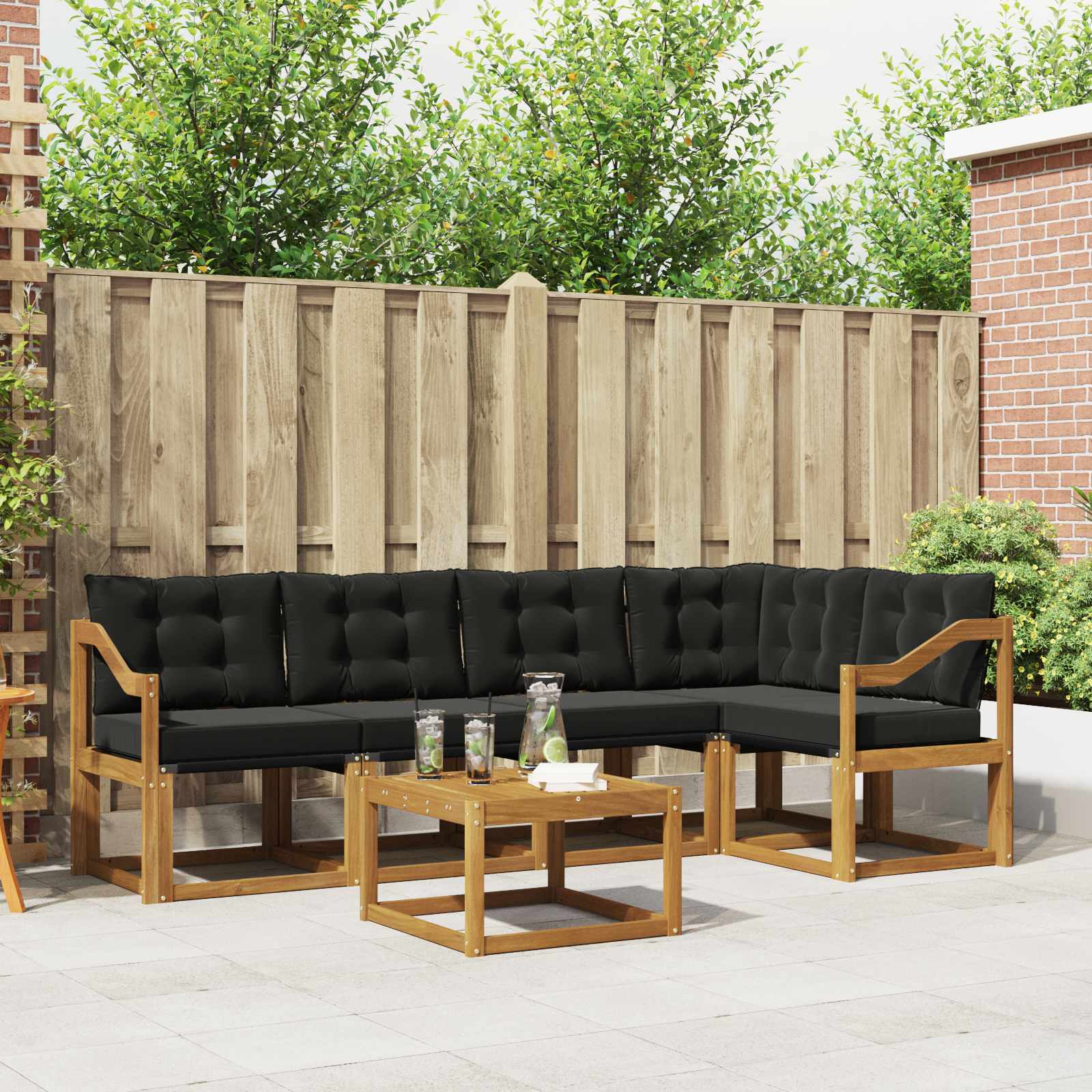 vidaXL Outdoor-Sofagarnitur mit Kissen 6 pcs Natürlich und Schwarz