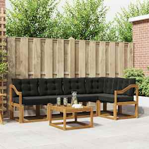 Zunanja garnitura za sedenje z blazino 6 pcs Naravna in črna