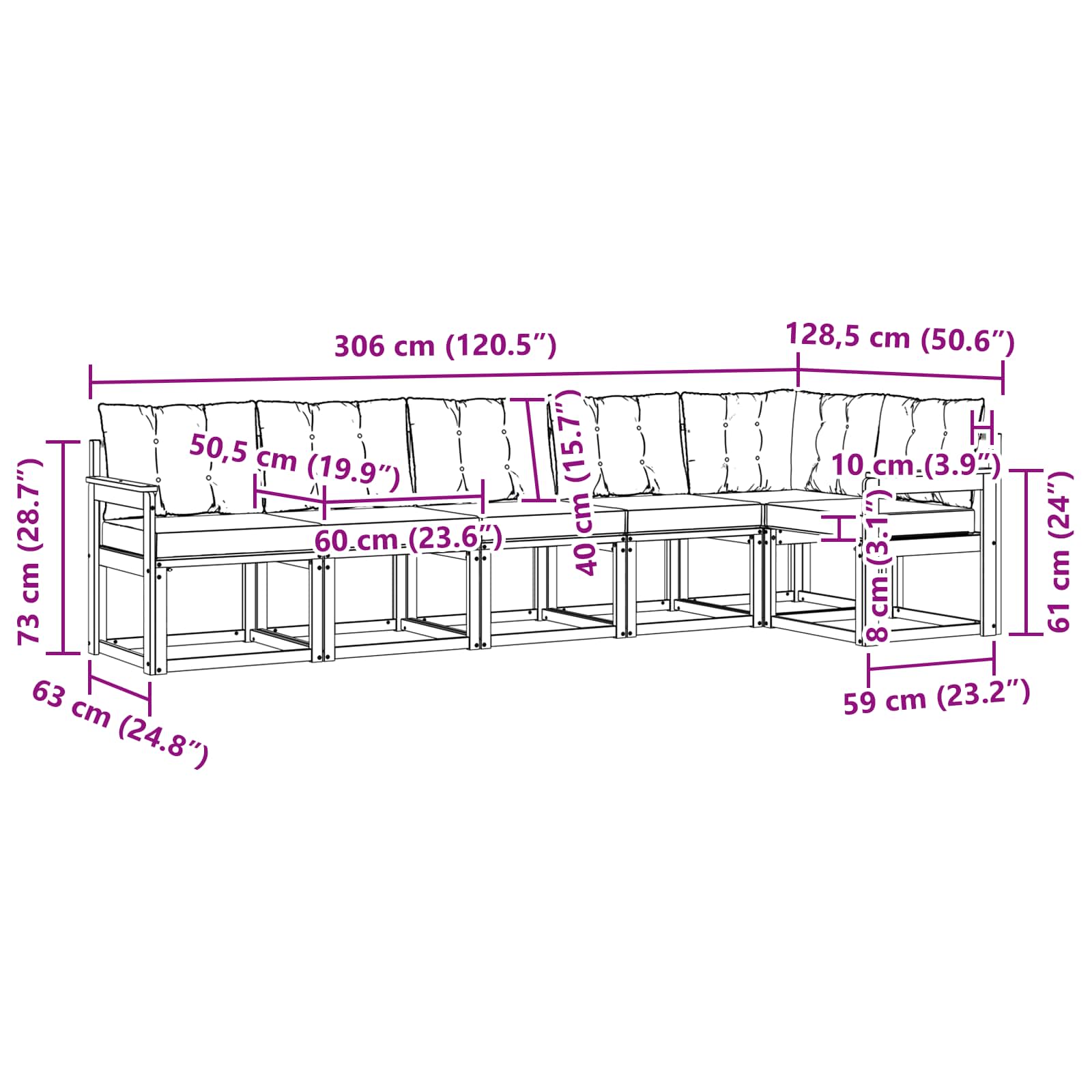 Zunanja garnitura za sedenje z blazino 6 pcs Naravna in bež - slika 8