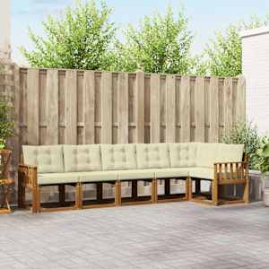 Zunanja garnitura za sedenje z blazino 6 pcs Naravna in smetana