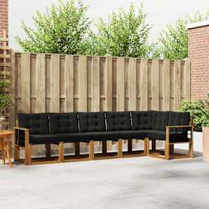 Zunanja garnitura za sedenje z blazino 6 pcs Naravna in črna