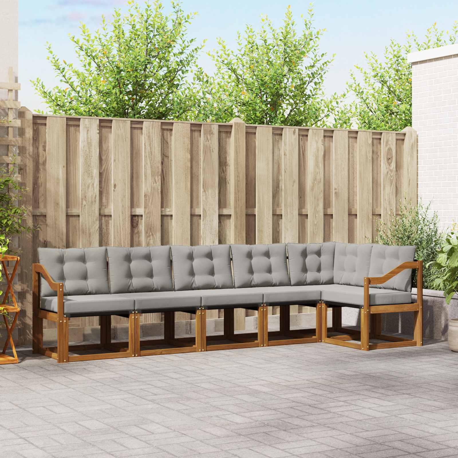 Zunanja garnitura za sedenje 6 pcs Naravna in svetlo siva