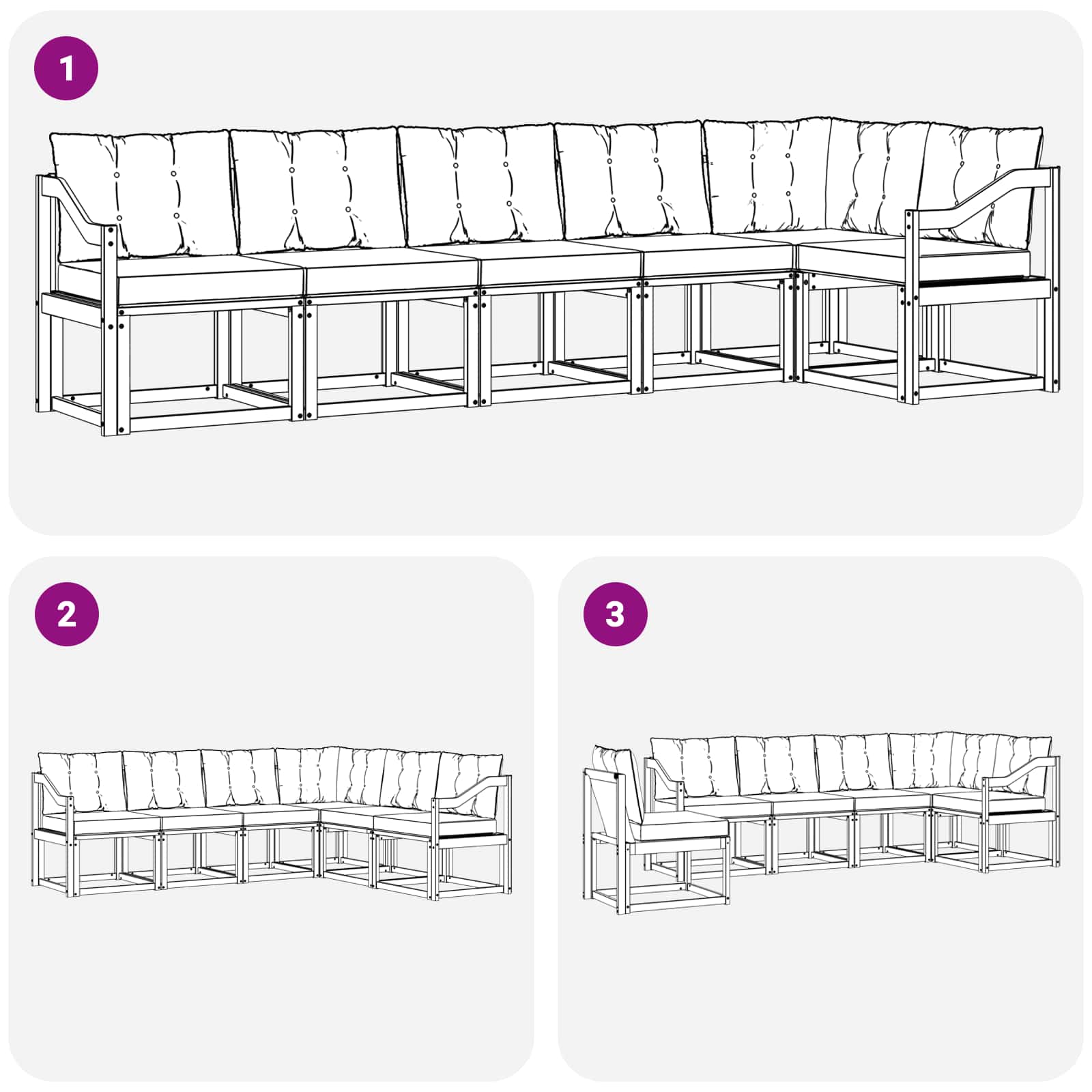 Zunanja garnitura za sedenje 6 pcs Naravna in svetlo siva - slika 8