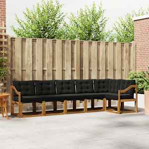 Zunanja garnitura za sedenje z blazino 6 pcs Naravna in črna