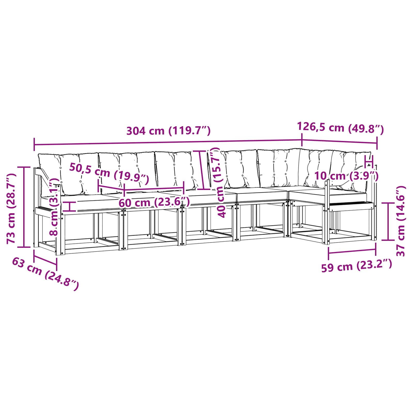 Zunanja garnitura za sedenje z blazino 6 pcs Naravna in bež - slika 9