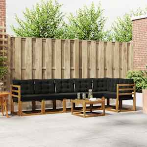 Zunanja garnitura za sedenje z blazino 7 pcs Naravna in črna