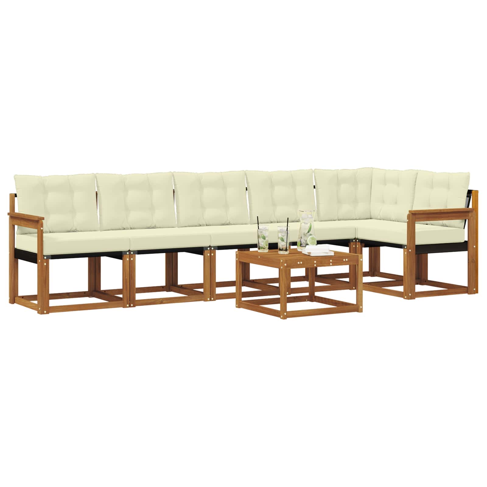 Zunanja garnitura za sedenje z blazino 7 pcs Naravna in smetana - slika 3