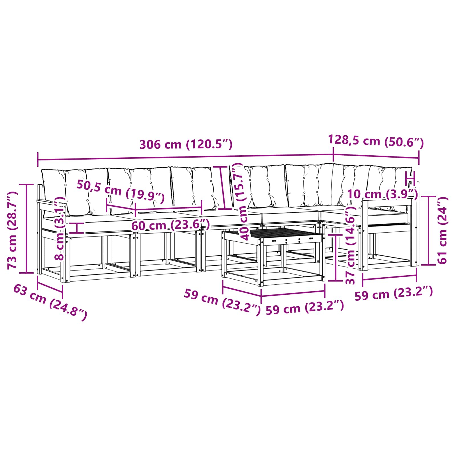 Zunanja garnitura za sedenje z blazino 7 pcs Naravna in smetana - slika 11