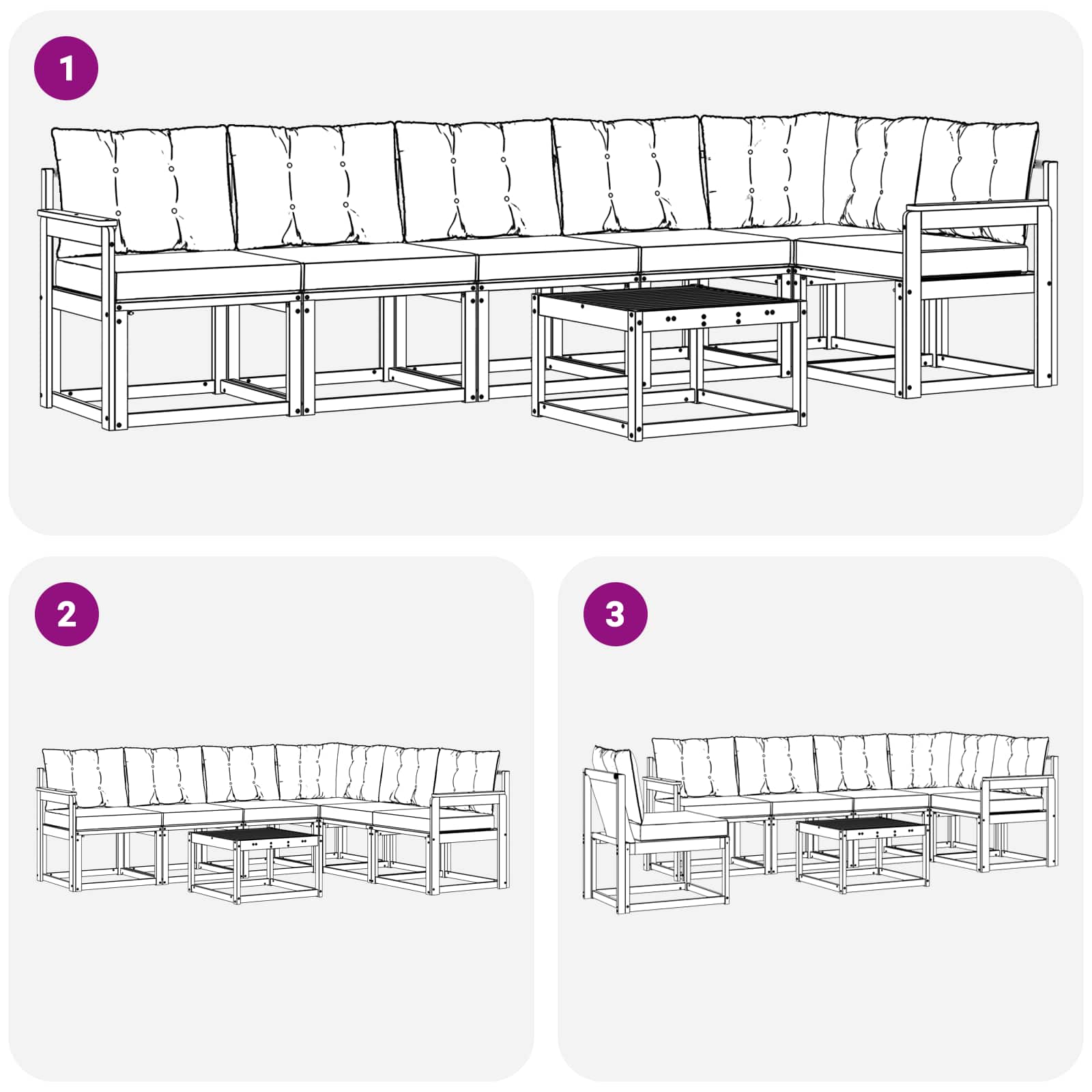 Zunanja garnitura za sedenje z blazino 7 pcs Naravna in smetana - slika 10