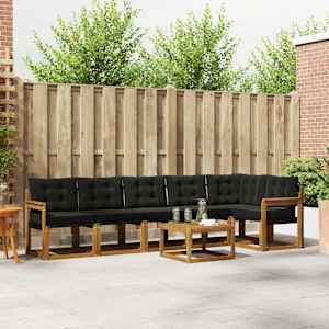 Zunanja garnitura za sedenje z blazino 7 pcs Naravna in črna