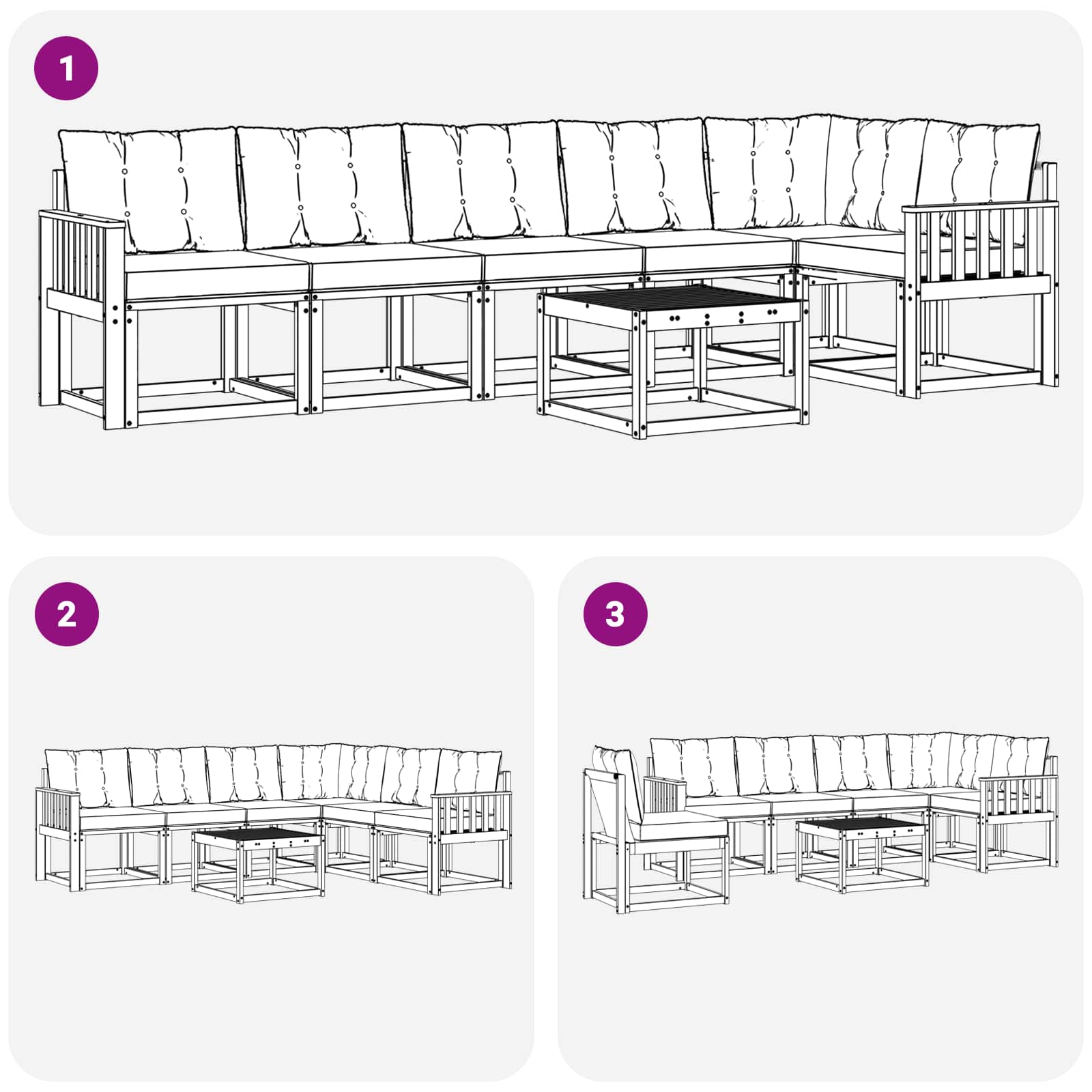 Zunanja garnitura za sedenje z blazino 7 pcs Naravna in smetana - slika 10