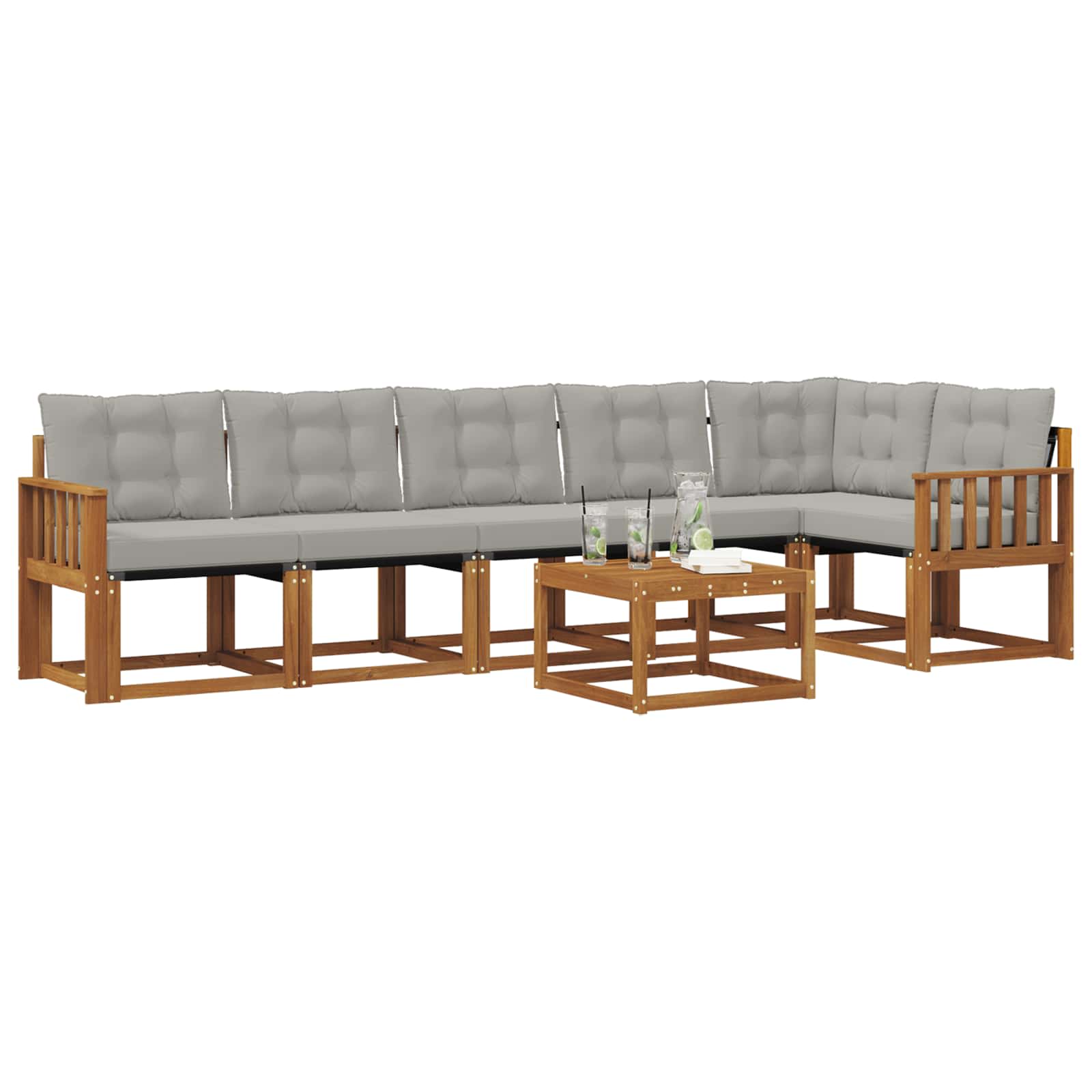 Zunanja garnitura za sedenje 7 pcs Naravna in svetlo siva - slika 3