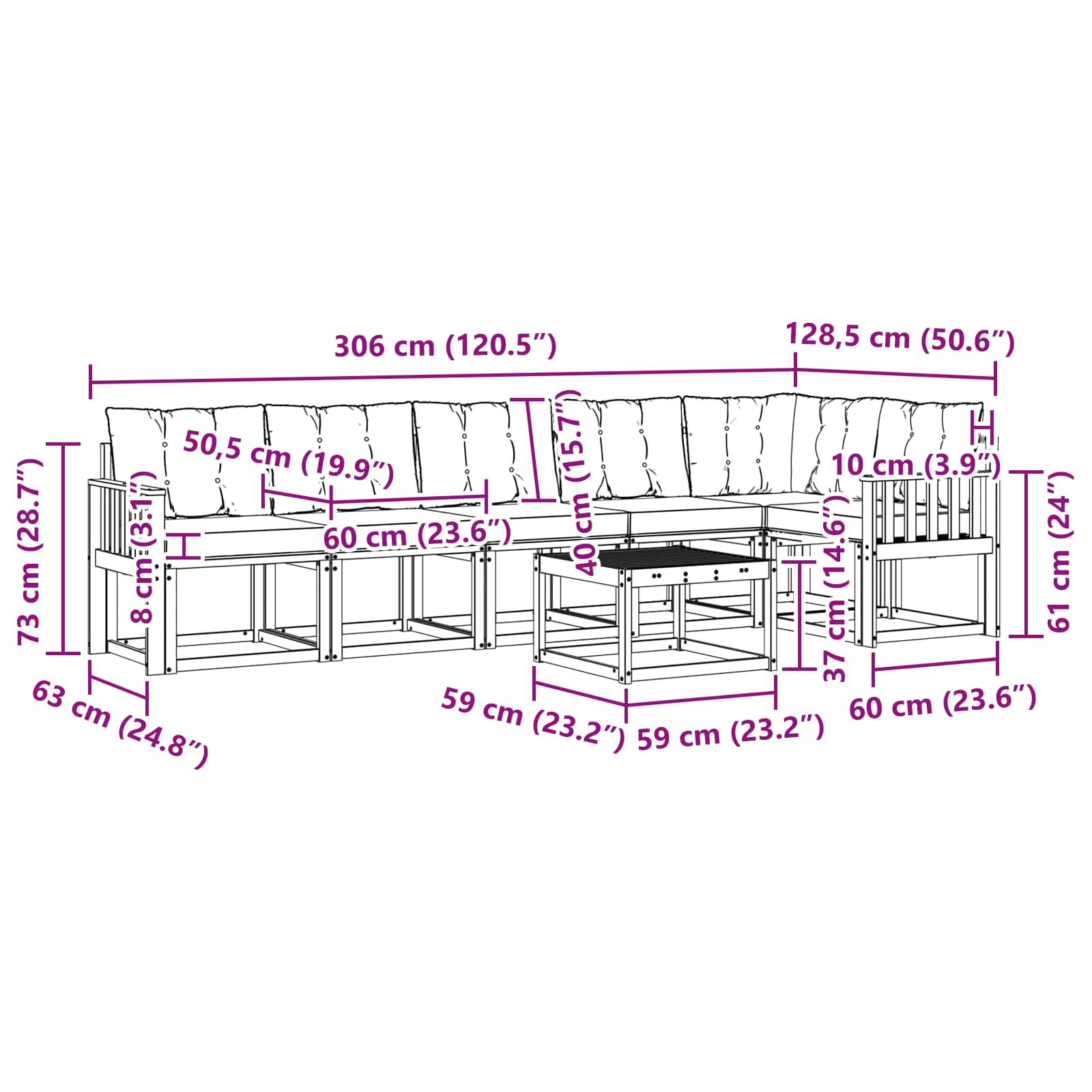 Zunanja garnitura za sedenje 7 pcs Naravna in svetlo siva - slika 11