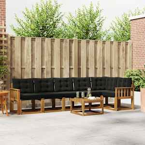 Zunanja garnitura za sedenje z blazino 7 pcs Naravna in črna