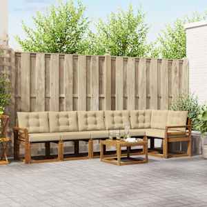Zunanja garnitura za sedenje z blazino 7 pcs Naravna in bež