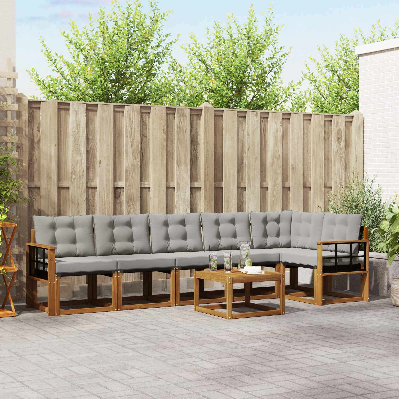 vidaXL Outdoor-Sofagarnitur mit Kissen 7 pcs Natürlich und Hellgrau