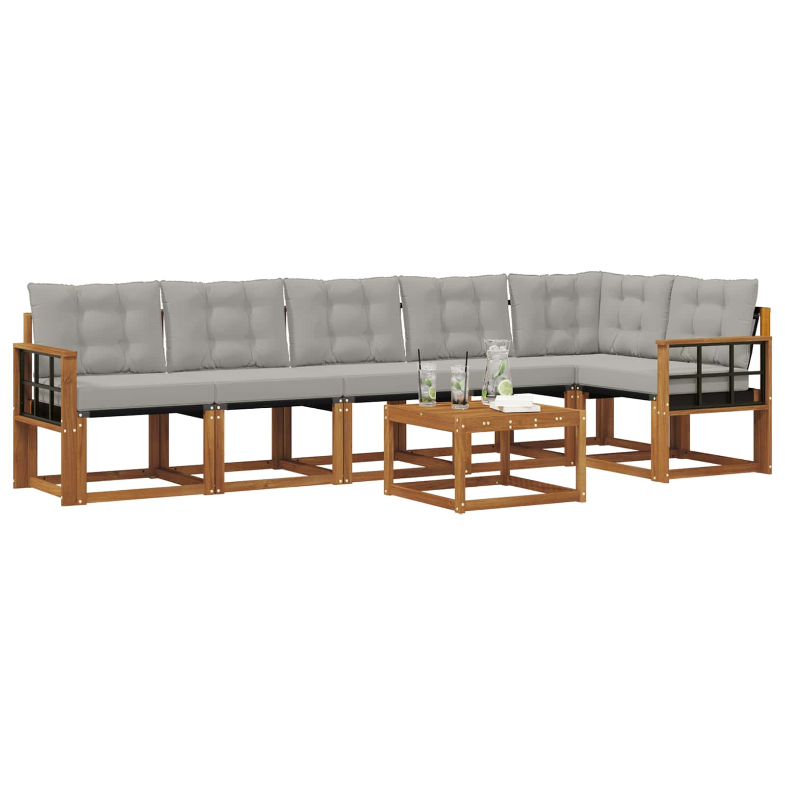 Thumbnail - vidaXL Outdoor-Sofagarnitur mit Kissen 7 pcs Natürlich und Hellgrau